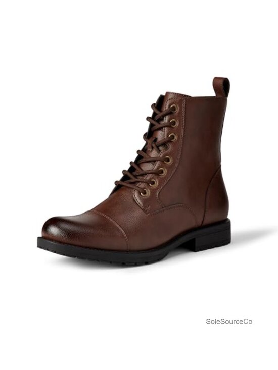 Men\'s Cap Toe Lace Up Combat Boots Faux Leather Zip Closure